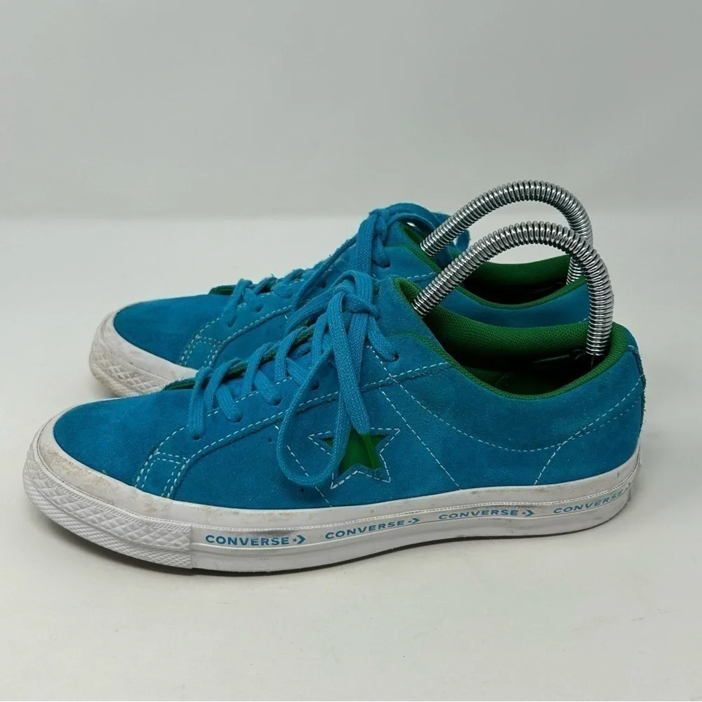 Converse One Star Bright Blue Leather Lace Up Low Top Kid's Sneakers Size 5